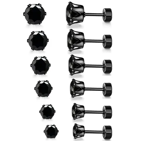 Fashion Six Claw Zirconia Earrings Dowel Screw Round Cake Earrings Set - Plated Brass jewelry made by BlueOne Jewelry
