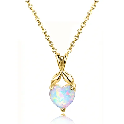 Love Heart Auburn Opal Pendant Sweet Temperament Opal Necklace Fashion Simple - Plated Brass jewelry made by BlueOne Jewelry