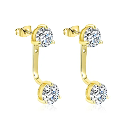Earrings Double Zirconia Personalized Fashion Earrings - Plated Brass jewelry made by BlueOne Jewelry