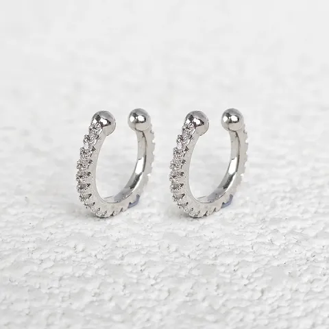 Titanium Steel C Word Full of Diamond Zircon Earrings Simple Ear - Stainless Steel jewelry made by BlueOne Jewelry