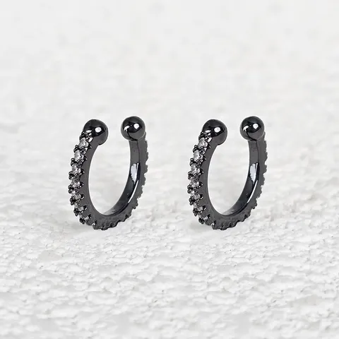 Titanium Steel C Word Inlaid with Diamond Zirconia Earrings Simple Ear - Stainless Steel jewelry made by BlueOne Jewelry