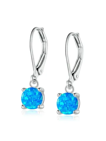 Popular Women’s Opal Blue Opal Round Opal Dangle Earrings Single Opal - Plated Brass jewelry made by BlueOne Jewelry