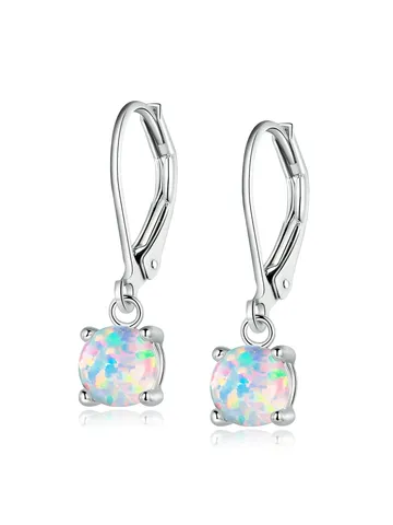 Plated Brass Popular Women’s Opal White Opal Round Opal Dangle Earrings Single Opal - Plated Brass jewelry made by BlueOne Jewelry
