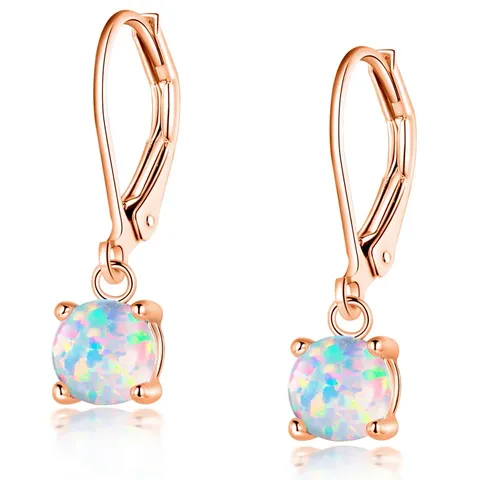 Popular Women’s Opal White Opal Round Opal Dangle Earrings Single Opal - Plated Brass jewelry made by BlueOne Jewelry