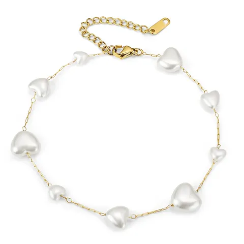 An Elegant and Refined Stainless Steel Pearl Heart-shaped Bracelet Popular in - Stainless Steel jewelry made by BlueOne Jewelry