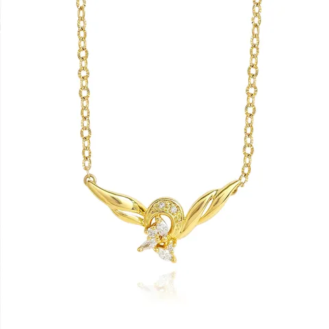 Angel Wings Heart Necklace Gold Plated Cubic Zirconia Necklace for Women - Plated Brass jewelry made by BlueOne Jewelry