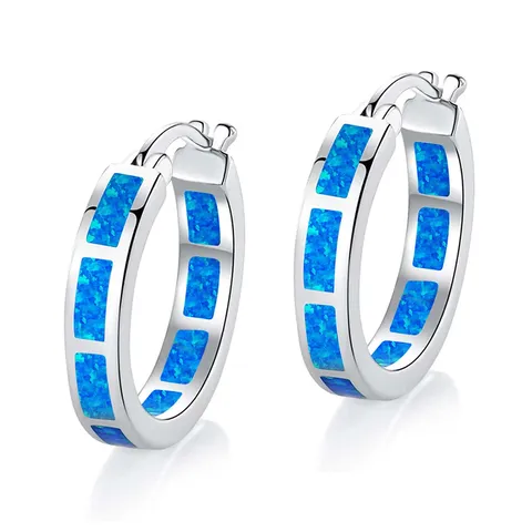 Blue Opal Round Earrings European & American Fashion Unisex Earrings Unique - Plated Brass jewelry made by BlueOne Jewelry