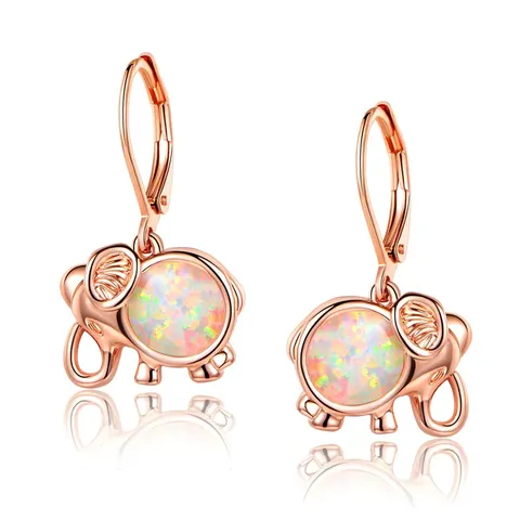 Plated Brass Boho Elephant Earrings Vintage Opal Earrings - Plated Brass jewelry made by BlueOne Jewelry