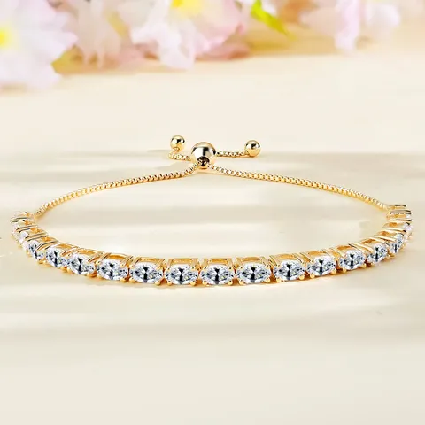 Minimalist Bracelets Women European and American Single Row Zirconia Fashion Adjustable Bracelet - Plated Brass jewelry made by BlueOne Jewelry