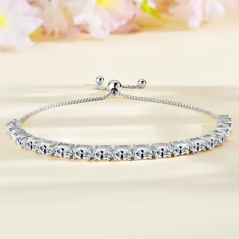 Plated Brass Bracelets Women European and American Single Row Zirconia Fashion Adjustable Bracelet - Plated Brass jewelry made by BlueOne Jewelry