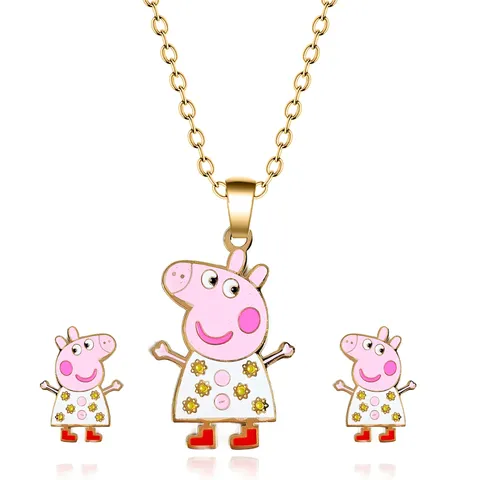 Cartoon Alloy Oil Drops Paige Necklace and Earrings Set - Plated Brass jewelry made by BlueOne Jewelry