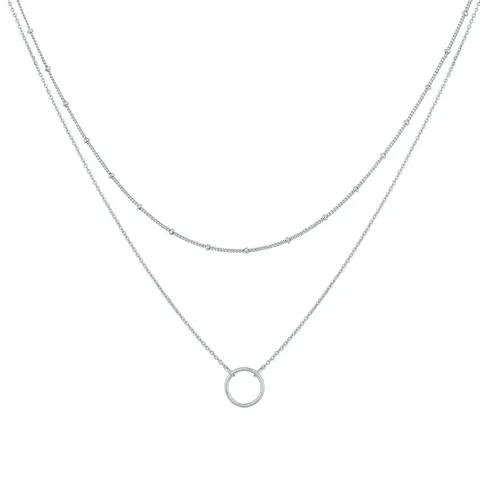 Collar Chain Simple Circle Double Layer Necklace White Gold Circle Pendant - Plated Brass jewelry made by BlueOne Jewelry