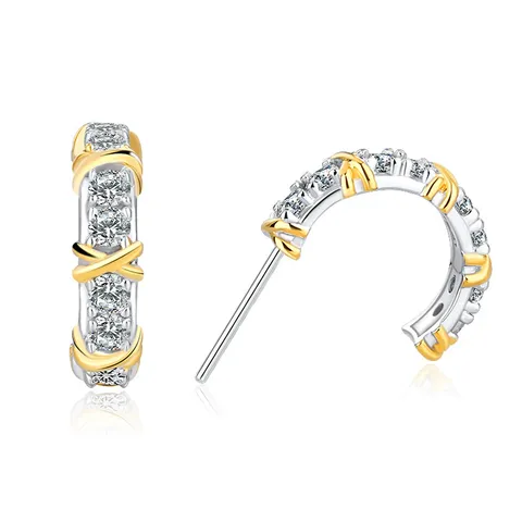 Colorblocking Cross Diamond Earrings Light Luxury Exquisite Niche - Plated Brass jewelry made by BlueOne Jewelry