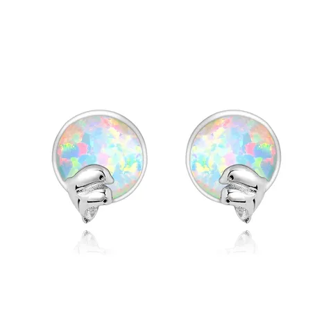 Europe and the United States Personality Creative Small Dolphin Opal Earrings - Plated Brass jewelry made by BlueOne Jewelry