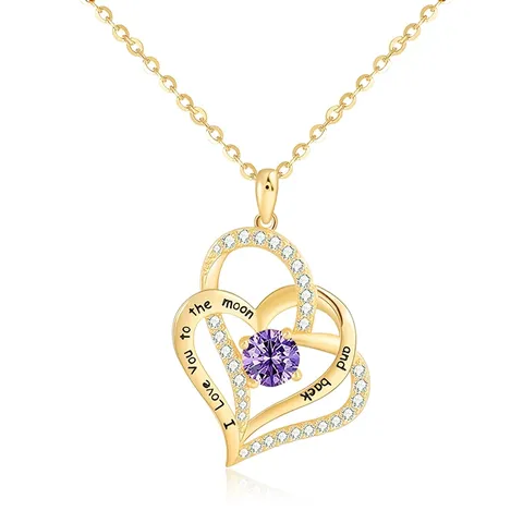 Romantic Blessing Fashion Europe and the United States Women’s Double Heart Inlaid Pendant Necklace - Plated Brass jewelry made by BlueOne Jewelry