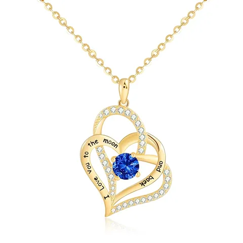 Plated Brass Blessing Fashion Europe and the United States Women’s Double Heart Inlaid Pendant Necklace - Plated Brass jewelry made by BlueOne Jewelry