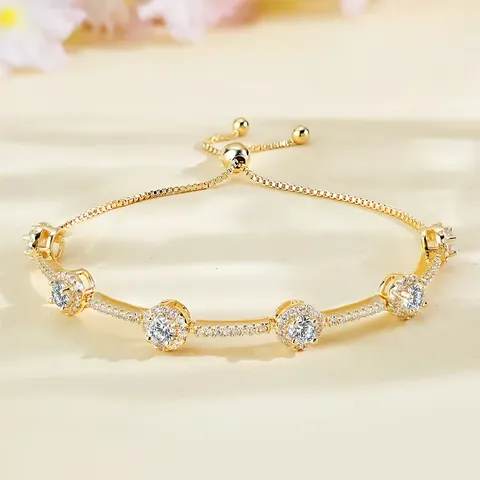 Cubic Zirconia Cubic Zircon Bracelet Fashion Adjustable Pull-out Hand Jewelry - Plated Brass jewelry made by BlueOne Jewelry