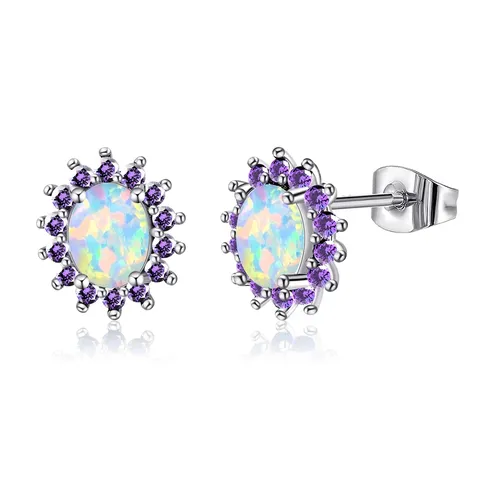 Minimalist Accessories Women Micro-set Zirconia Opal Earrings Opal Wedding Earrings - Plated Brass jewelry made by BlueOne Jewelry