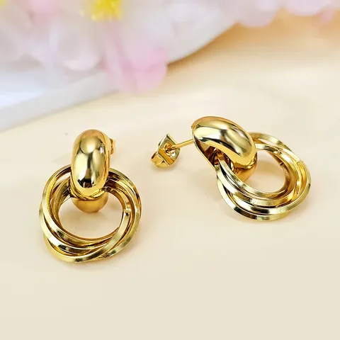 Earrings European & American Fashion Vintage Earrings Textured Double-layer Metal Twisted - Plated Brass jewelry made by BlueOne Jewelry