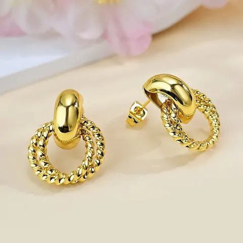 Europe & America Fashionable Hoop Earrings with Knotted Studs Creative Vintage - Plated Brass jewelry made by BlueOne Jewelry