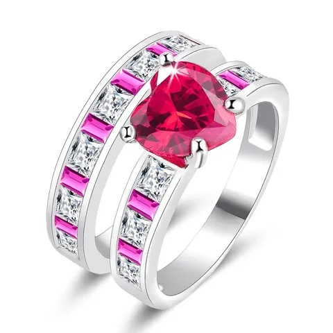 Europe and the United States Couples Ring Fashionable Heart-shaped Square Zirconia - Plated Brass jewelry made by BlueOne Jewelry