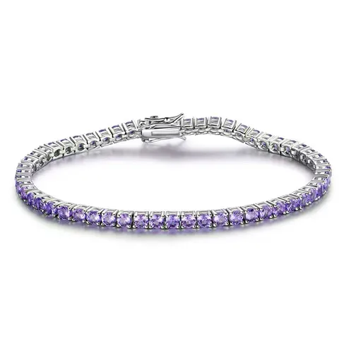 Europe and the United States Purple Zircon Bracelet Simple White Gold - Plated Brass jewelry made by BlueOne Jewelry