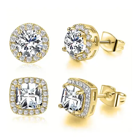 Cubic Zirconia Europe and the United States Small Square Sugar Zirconia Earrings Set - Plated Brass jewelry made by BlueOne Jewelry