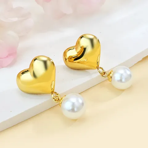 Exclusive Heart-shaped Pearl Stud Earrings for Women Minimalist European & American - Stainless Steel jewelry made by BlueOne Jewelry