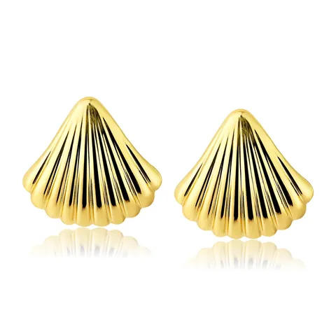 Models Seaside Resort Wind Fan-shaped Earrings Fall and Winter Senior Fashion - Plated Brass jewelry made by BlueOne Jewelry