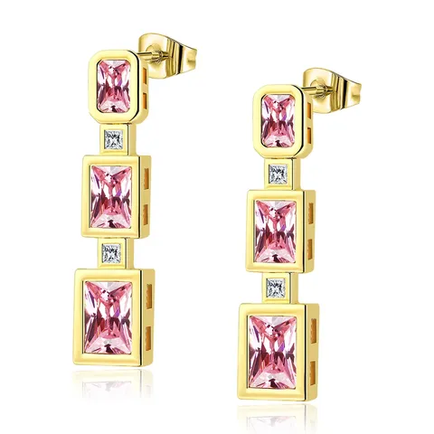 Geometric Zirconia Long Earrings Light Luxury Fashion Earrings Simple High-level Sense - Plated Brass jewelry made by BlueOne Jewelry