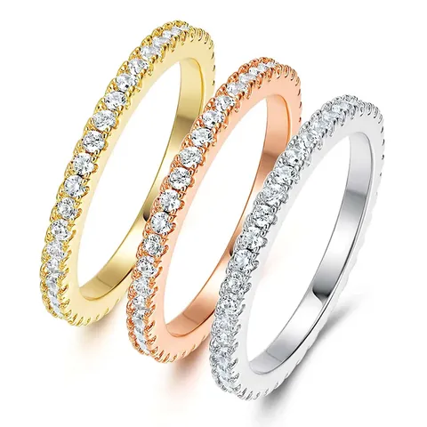 Korean Simple Personalized Set of Three Zirconia Ring Full of Diamonds - Plated Brass jewelry made by BlueOne Jewelry