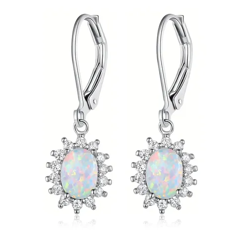 Multi-color Oval Earrings Opal Eggstone Zirconium Europe and the United States - Style 2943 - Plated Brass jewelry made by BlueOne Jewelry
