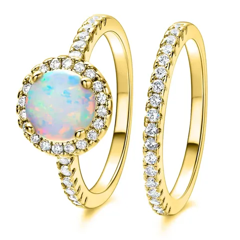 Ring Set of two Micro-set Zirconia Opal Ring Pair Ring - Plated Brass jewelry made by BlueOne Jewelry