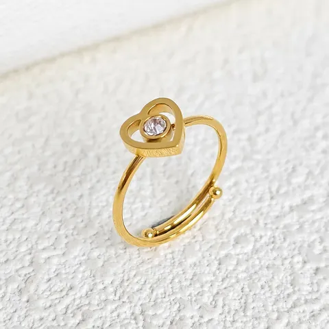 Simple Heart-shaped Zirconia Ring Personalized Versatile Stainless Steel Open Finger Ring - Stainless Steel jewelry made by BlueOne Jewelry