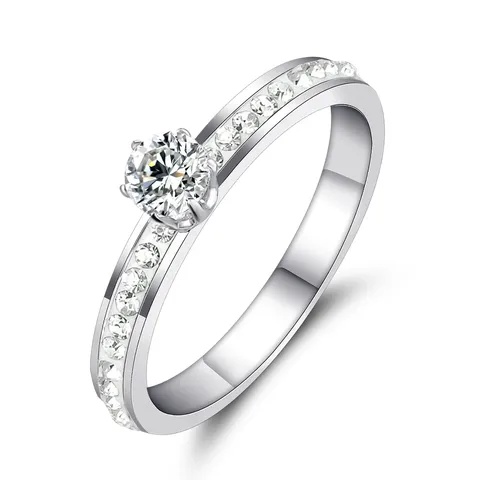 Titanium Steel with Zirconium Ring Engagement Ring Exquisite Simple Versatile Stainless - Stainless Steel jewelry made by BlueOne Jewelry
