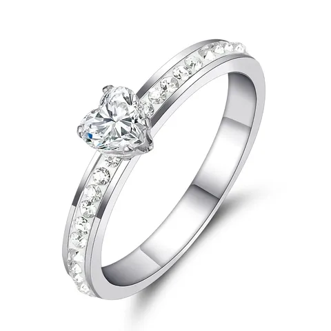 Cubic Zirconia Titanium Steel with Zirconium Ring Engagement Ring Fine Simple Versatile Stainless - Stainless Steel jewelry made by BlueOne Jewelry
