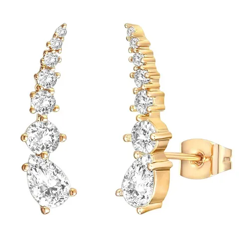 Women’s Jewelry Curved Bar Zirconia European and American Earrings Temperament Match - Plated Brass jewelry made by BlueOne Jewelry