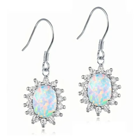 Oval Opal Earrings with Zirconia European & American Style Luxurious Sunflower - Plated Brass jewelry made by BlueOne Jewelry