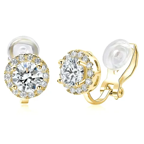 Plated Brass Round Zirconia Ear Clip Female Models Fall and Winter Senior Elegant Ear Cuffs - Plated Brass jewelry made by BlueOne Jewelry