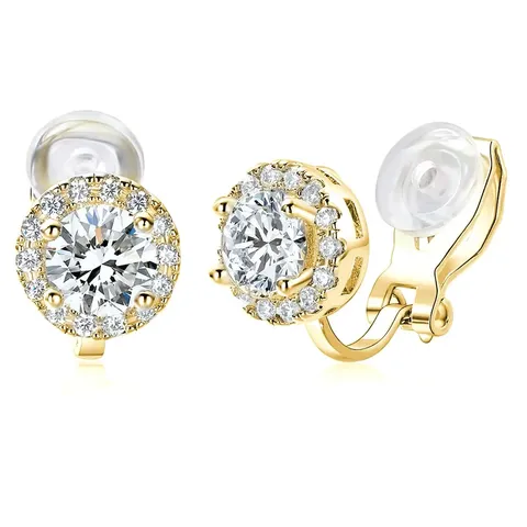 Round Zirconia Ear Clip Female Models Fall and Winter Senior Elegant Ear Cuffs - Plated Brass jewelry made by BlueOne Jewelry