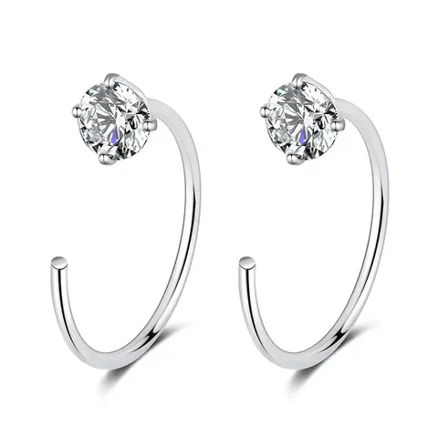 Cubic Zirconia Stainless Steel Piercing C-shaped Opening Round Head Four Claws Zirconia Nose Earrings - Stainless Steel jewelry made by BlueOne Jewelry