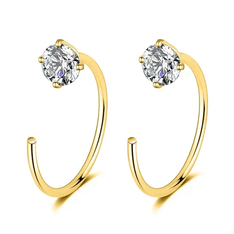Stainless Steel Piercing C-shaped Opening Round Head Four Claws Zirconia Nose Earrings - Stainless Steel jewelry made by BlueOne Jewelry