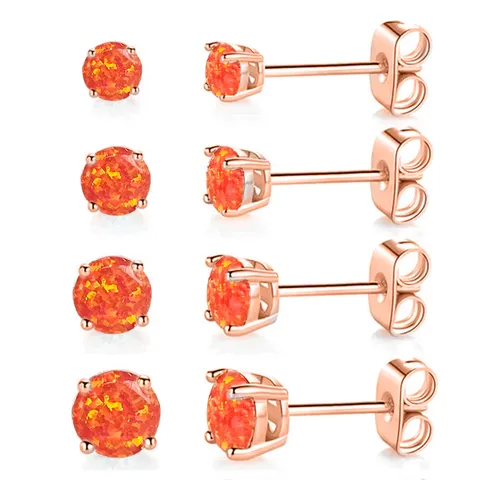 Stainless Steel Opal Stud Earrings 4 Claw Opal Sizzler - Stainless Steel jewelry made by BlueOne Jewelry