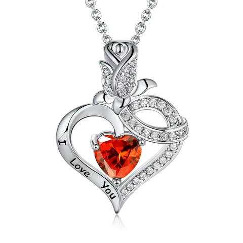 European and American Fashion Rose Women’s Heart-shaped Diamond Pendant Necklace Mother’s - Plated Brass jewelry made by BlueOne Jewelry