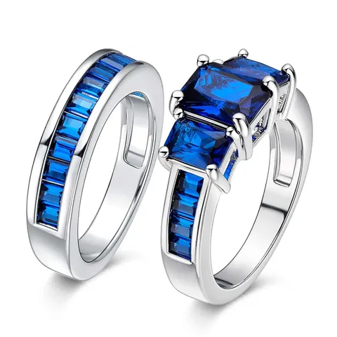 Pop-up Ring Wedding Treasure Blue Zirconia Set Ring Jewelry Set Diamond - Plated Brass jewelry made by BlueOne Jewelry