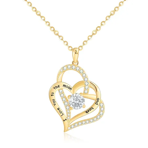 Wishes Fashion Europe and the United States Women’s Double Heart Inlaid Pendant Necklace - Plated Brass jewelry made by BlueOne Jewelry