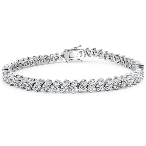 Zircon Bracelet Instagram Niche Design Silver Single-row Tennis Chain for Girls - Plated Brass jewelry made by BlueOne Jewelry