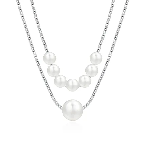 Double Pearl Necklace Ins Short Paragraph Collarbone Chain Female Necklace Simple - Plated Brass jewelry made by BlueOne Jewelry