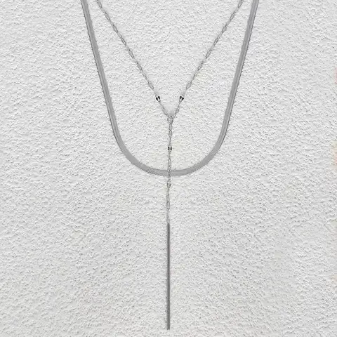 Drop Color Double Layer Titanium Steel Collarbone Chain Tassel Light Luxury - Stainless Steel jewelry made by BlueOne Jewelry