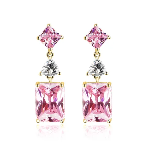 Earrings European and American Fashion Diamonds Rectangular Zirconia Earrings High Quality - Plated Brass jewelry made by BlueOne Jewelry